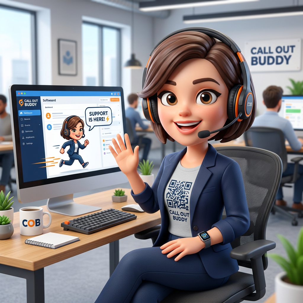 realistic, pop figure style, female, professional,wearing a qr code tee or dress
